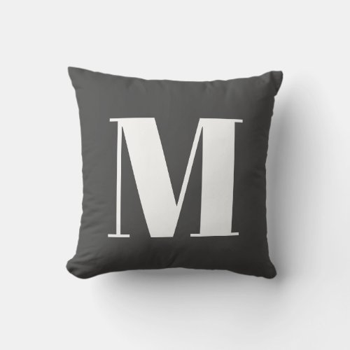 Dark Grey Initial Letter Monogram Modern Throw Pillow