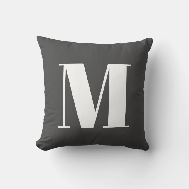 Dark Grey Initial Letter Monogram Modern Throw Pillow (Front)