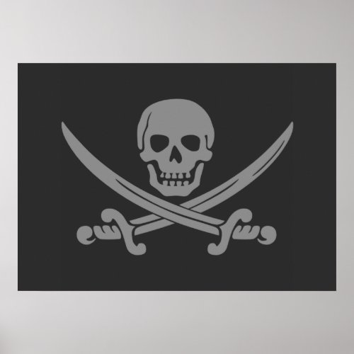 Dark Grey Jolly Roger Pirate Flag Poster