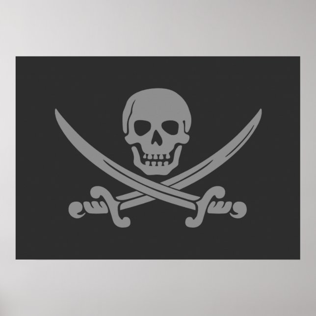 Dark Grey Jolly Roger Pirate Flag Poster (Front)
