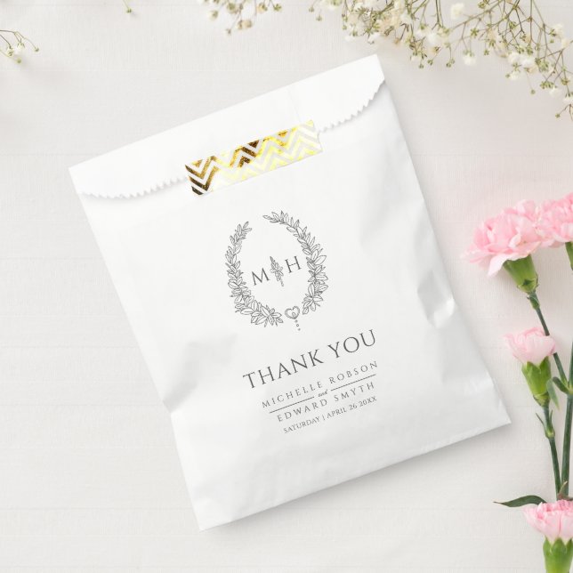 Dark grey leaf oval wreath art wedding thank you favor bag (Sealed)