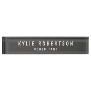 Dark Grey Legible Professional Trendy Modern Desk Name Plate