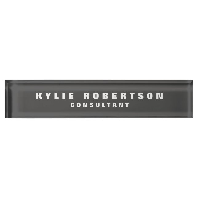 Dark Grey Legible Professional Trendy Modern Desk Name Plate (Front)
