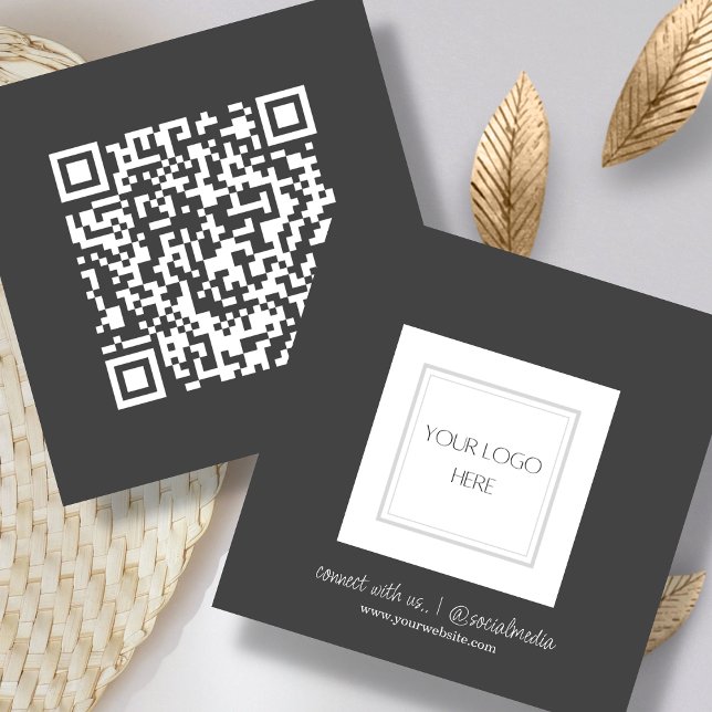 Dark Grey | Logo | QR Code  Square Business Card (Creator Uploaded)