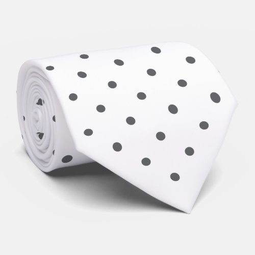 Dark Grey Mini Polka Dot Pattern on White Neck Tie