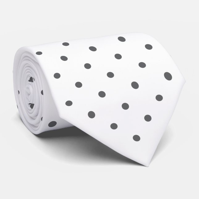Dark Grey Mini Polka Dot Pattern on White Neck Tie (Rolled)