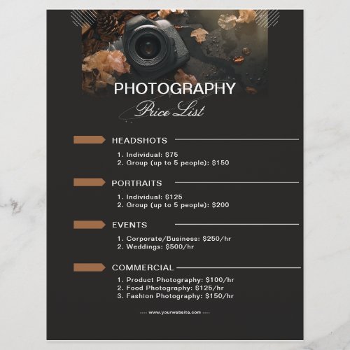 Dark Grey Modern Minimalist Photography Pricelist Flyer