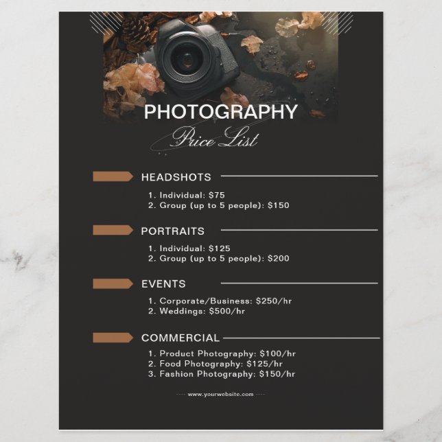 Dark Grey Modern Minimalist Photography Pricelist Flyer (Front)