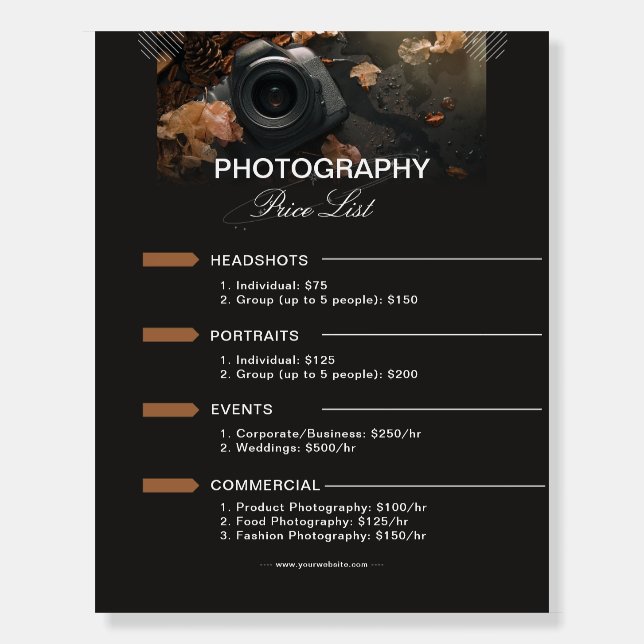 Dark Grey Modern Minimalist Photography Pricelist Foam Board (Front)