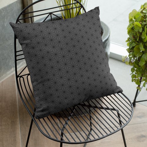 Dark Grey Monochome Geometric Japanese Pattern Throw Pillow