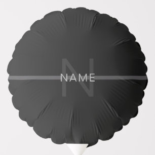 Dark Grey Monogram, Name & Geometric Stripe Balloon