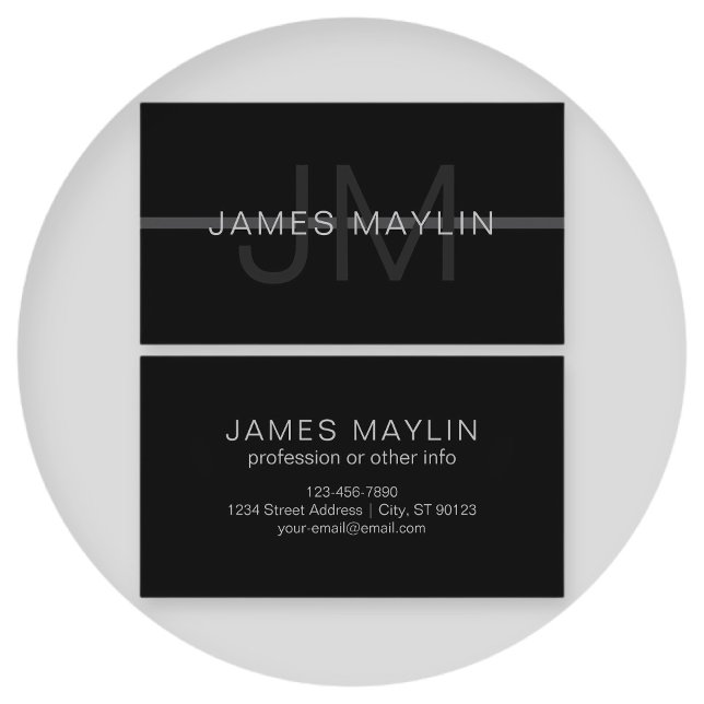 Dark Grey Monogram, Name & Geometric Stripe Business Card (Creator Uploaded)