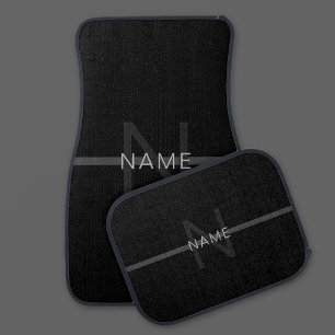 Dark Grey Monogram, Name & Geometric Stripe Car Floor Mat