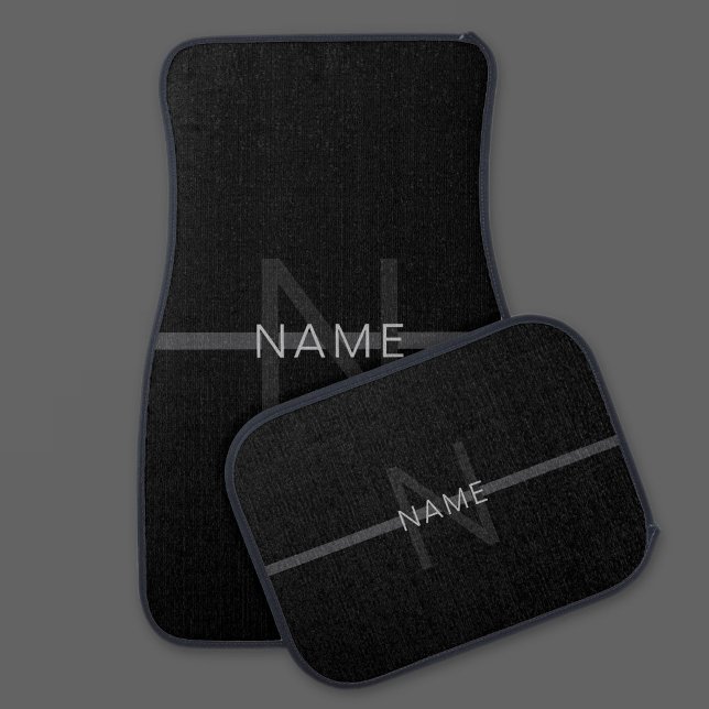 Dark Grey Monogram, Name & Geometric Stripe Car Floor Mat (Creator Uploaded)