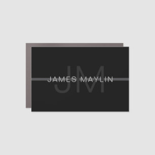 Dark Grey Monogram, Name & Geometric Stripe Car Magnet