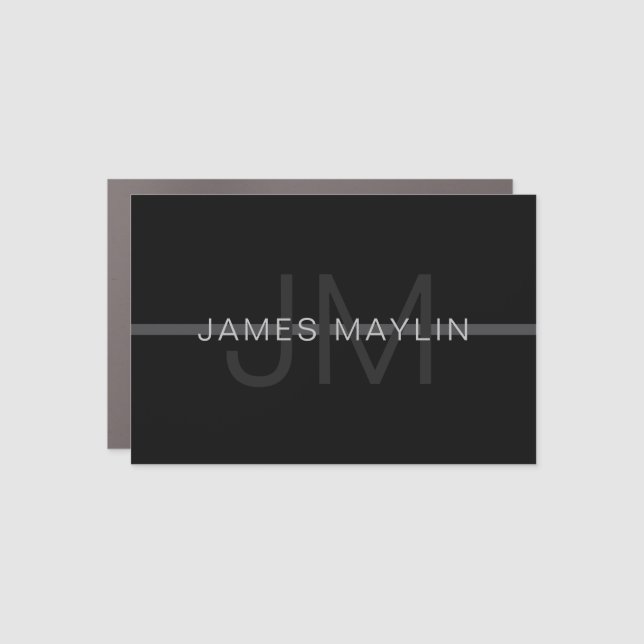Dark Grey Monogram, Name & Geometric Stripe Car Magnet (Front)