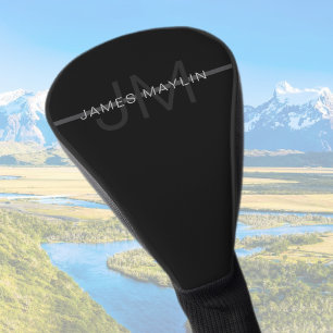 Dark Grey Monogram, Name & Geometric Stripe Golf Head Cover