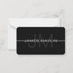 Dark Grey Monogram, Name & Geometric Stripe Note Card