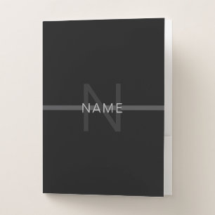 Dark Grey Monogram, Name & Geometric Stripe Pocket Folder