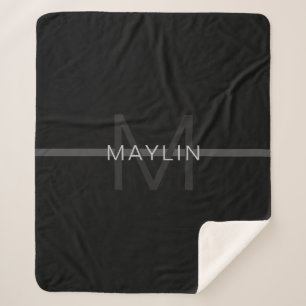 Dark Grey Monogram, Name & Geometric Stripe Sherpa Blanket
