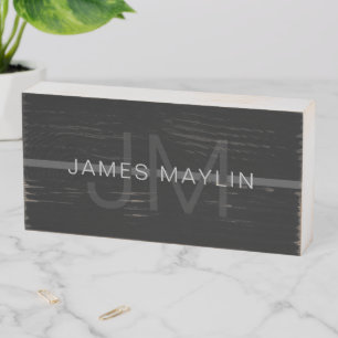 Dark Grey Monogram, Name & Geometric Stripe Wooden Box Sign