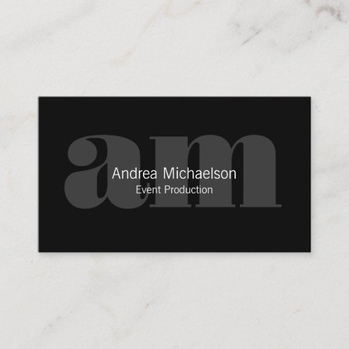 Dark Grey Monogram on Black Horizontal Business Card Templates