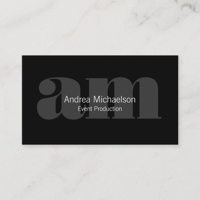 Dark Grey Monogram on Black Horizontal Business Card (Front)