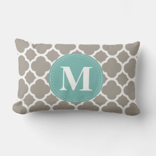 Dark Grey Monogram Pink Quatrefoil Pattern Lumbar Pillow