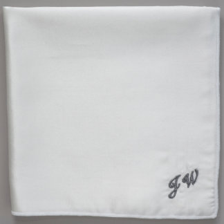 Dark Grey Monogrammed Ivory Silk Pocket Square