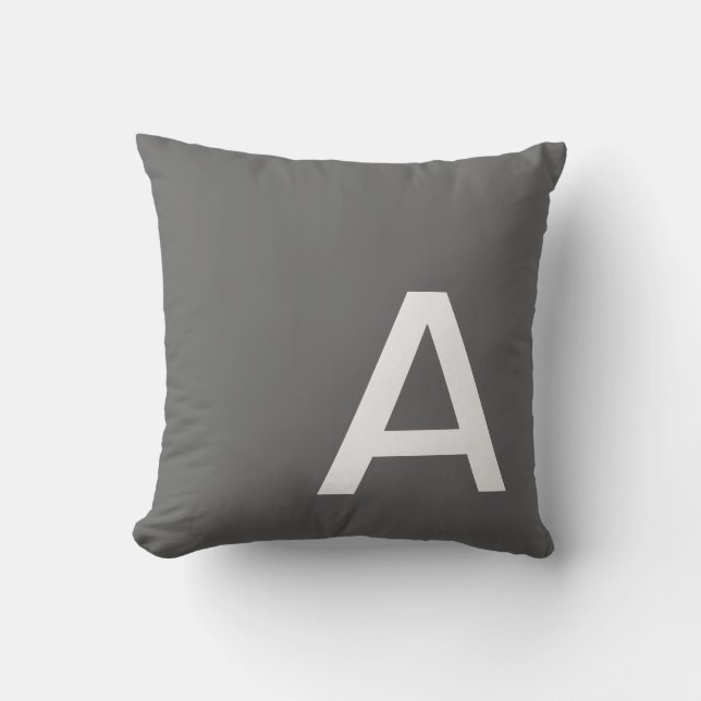 Dark Grey Monogrammed Throw Pillow (Front)