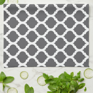 Dark Grey Moroccan Pattern Kitchen Towels