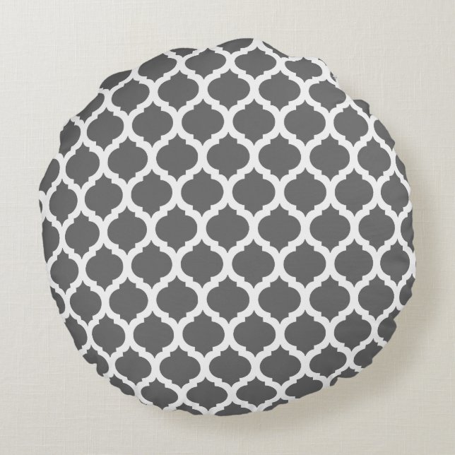 Dark Grey Moroccan Pattern Round Pillows (Back)