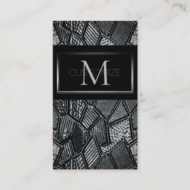 Dark Grey Mosaic Glass Monogram Business Card 4 (Front)