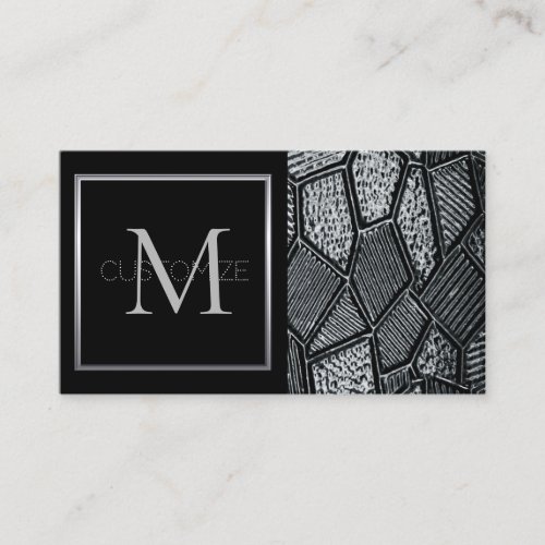 Dark Grey Mosaic Glass Monogram Business Card 5