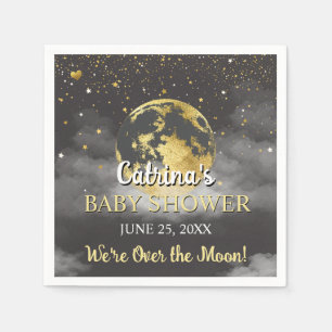 Dark Grey Over the Moon and Stars Baby Shower Napkins