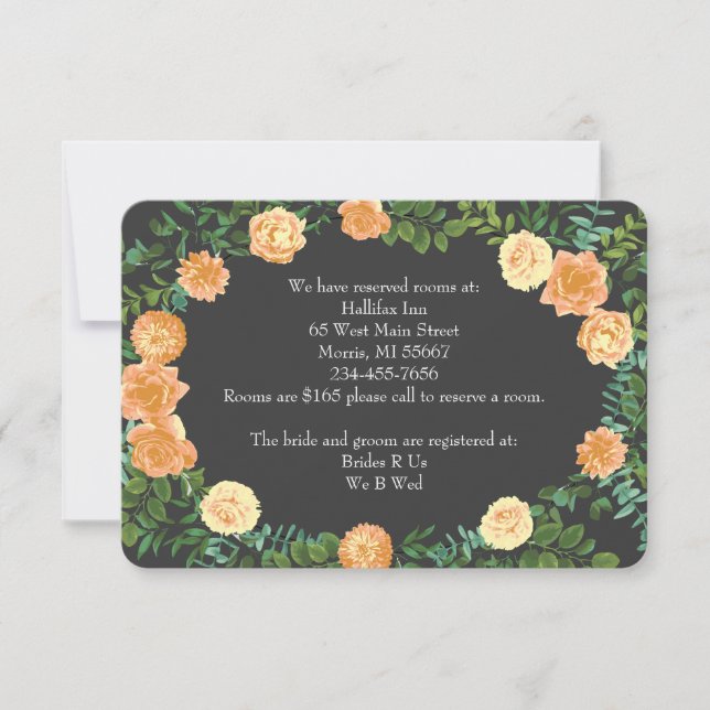 Dark Grey Peach Wedding Modern Floral Invitation (Front)
