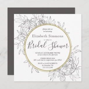  Dark Grey Peony Floral Modern Toile Bridal Shower Invitation