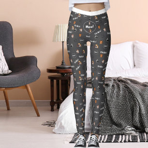 Dark Grey Pet Lover Kitty Feline Meow Cat Pattern Leggings