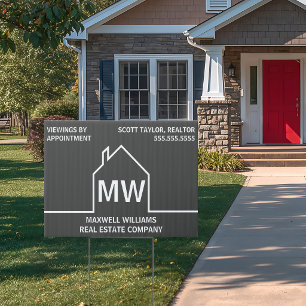 Dark Grey Real Estate Company House For Sale Yard Sign