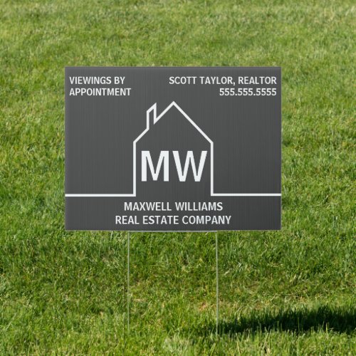 Dark Grey Real Estate Company House For Sale Yard Sign