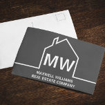 Dark Grey Real Estate Company Monogram Realtor Postcard<br><div class="desc">This modern realtor monogram dark gray marketing postcard is custom made with your realty company name in black under the the realty agent's initials in simple typography. This minimalist grey design features a simple line outline of a house. Contemporary gift for an agent working to help you buy a home....</div>