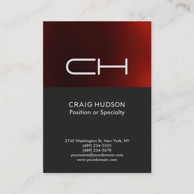 Dark Grey Red Monogram Professional Business Card (Front)
