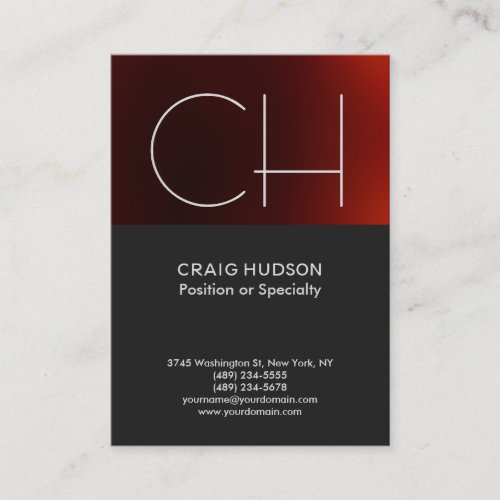 Dark Grey Red Monogram Professional Business Card