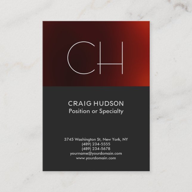 Dark Grey Red Monogram Professional Business Card (Front)