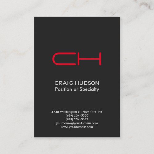 Dark Grey Red Monogram Professional Business Card