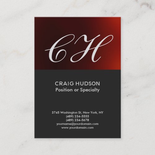 Dark Grey Red Monogram Professional Business Card