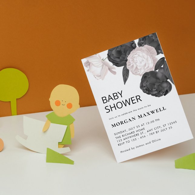Dark Grey Roses Baby Shower Invitation (Creator Uploaded)
