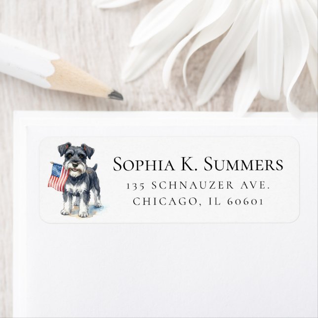 Dark Grey Schnauzer 4th of July Address Label (Insitu)