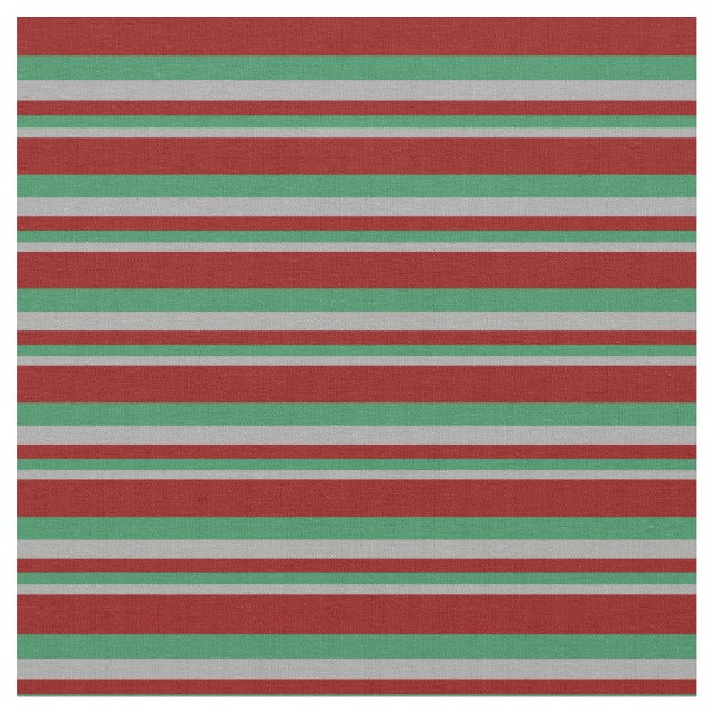 Dark Grey, Sea Green & Dark Red Stripes Fabric (Close Up)
