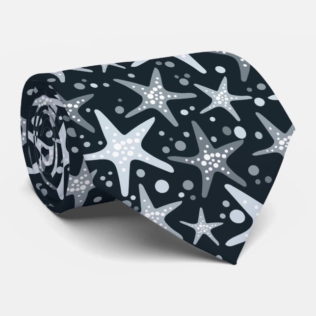 Dark grey starfish pattern neck tie (Rolled)